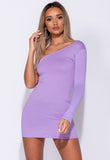 Lilac One Shoulder Rib Knit Long Sleeve Bodycon Mini Dress