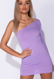 Lilac One Shoulder Rib Knit Long Sleeve Bodycon Mini Dress