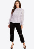 Lilac High Neck Ruffle Cuff Blouse