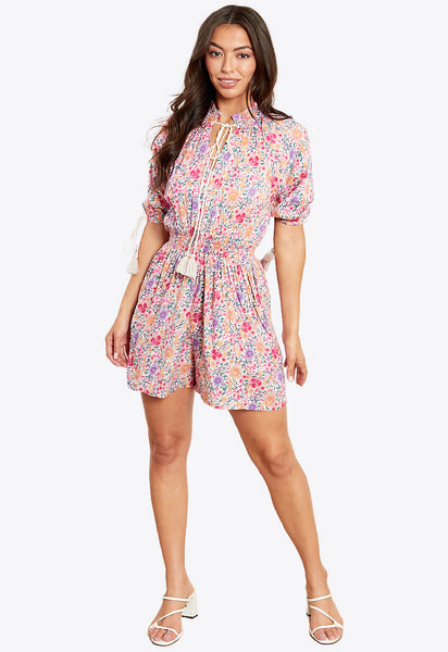 Multi Floral Print Blouson Style Playsuit