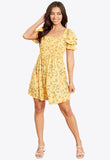 Yellow Ruffle Sleeves Shirred Mini Dress