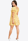 Yellow Ruffle Sleeves Shirred Mini Dress