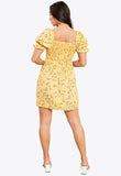 Yellow Ruffle Sleeves Shirred Mini Dress