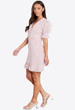 Pink Floral Ruffle Frill Button Detail Mini Dress