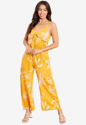 Yellow Isla Floral Tie Front Wide Leg Jumpsuit