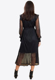 Black High Neck Mesh Midi Dress With Shirring