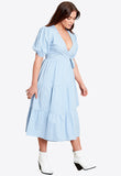 Blue Spot Cotton Wrap Midi Dress