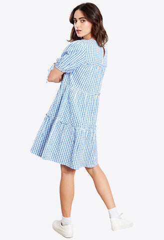 Gingham Blue Tier Mini Dress