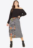 Multi Floral and Contrast Polka Dot 2 Pockets Midi Skirt