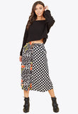 Multi Floral and Contrast Polka Dot 2 Pockets Midi Skirt