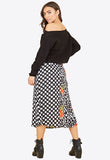 Multi Floral and Contrast Polka Dot 2 Pockets Midi Skirt