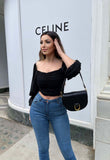 Black Ruched Balloon Sleeve Square Neck Crop Top