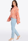 Orange Paloma Paisley Drawstring Sleeve Peplum Blouse