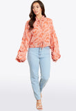 Orange Paloma Paisley Drawstring Sleeve Peplum Blouse