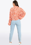 Orange Paloma Paisley Drawstring Sleeve Peplum Blouse