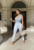 Powder Blue Rib Knit Scoop Neck Bodysuit