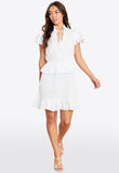 White Cotton Dobby Frill Detail Mini Dress