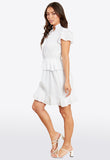 White Cotton Dobby Frill Detail Mini Dress