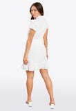 White Cotton Dobby Frill Detail Mini Dress