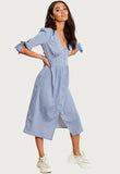 Blue Polka Dot Button Down Midi Dress