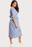 Blue Polka Dot Button Down Midi Dress