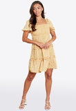 Mustard Ditsy Print Square Neck Tiered Frill Smock Mini Dress