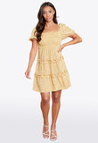 Mustard Ditsy Print Square Neck Tiered Frill Smock Mini Dress