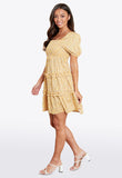 Mustard Ditsy Print Square Neck Tiered Frill Smock Mini Dress