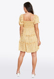 Mustard Ditsy Print Square Neck Tiered Frill Smock Mini Dress