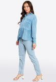 Blue Chambray Oversized Peplum Shirt With Pockets