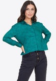 Teal Scattered Heart Cropped Long Sleeve Shirt