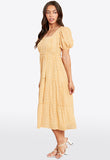 Yellow Square Neck Open Tie Back Tiered Midi Dress