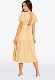 Yellow Square Neck Open Tie Back Tiered Midi Dress