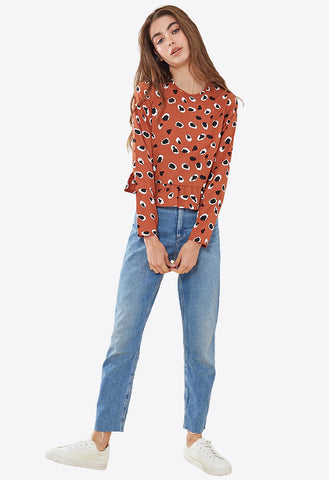 Rust Abstract Animal Spot Print Top