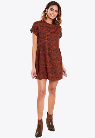 Brown Animal Print Mini Smock Dress