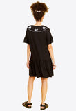 Black Drop Waist Jersey Smock Dress With Embroidered Collar