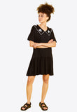 Black Drop Waist Jersey Smock Dress With Embroidered Collar