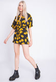 Black Floral Print Tie Front Playsuit