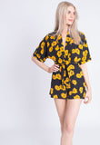 Black Floral Print Tie Front Playsuit