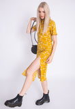 Mustard Daisy Floral Print Midi Dress With Splits