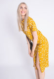 Mustard Daisy Floral Print Midi Dress With Splits