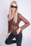 Animal Print Mesh Top With Button Front