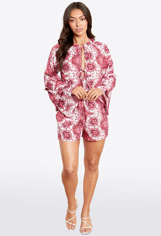 Playsuit With Tiered Sleeves In Cotton Candy Print