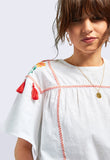 White Embroidered Tassel Swing Top