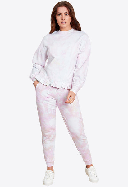 Petite Pastel Tie Dye Ruffle Sweat Tracksuit