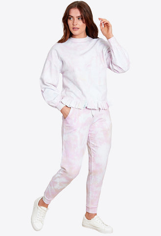 Petite Pastel Tie Dye Ruffle Sweat Tracksuit