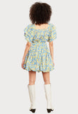 Yellow Floral Ditsy Swing Blouse And Puffball Mini Skirt Set