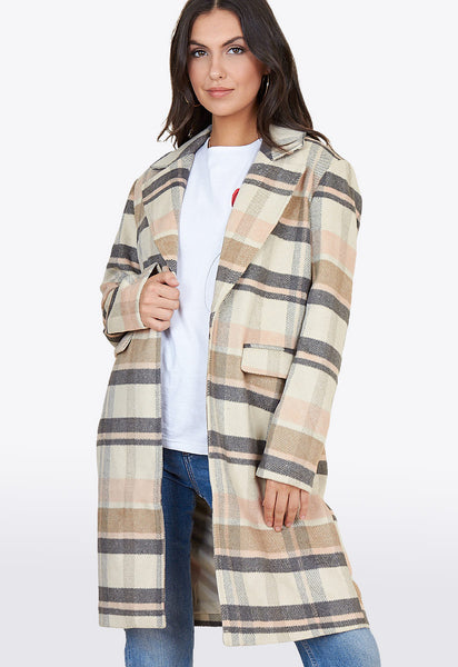 Brown Check Through On Boyfriend Coat