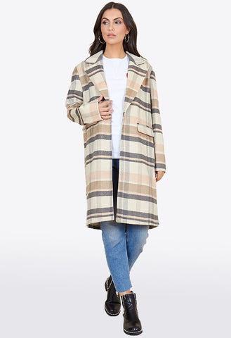 Brown Check Through On Boyfriend Coat