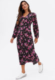 Black Ditsy Floral Button Front Midi Dress